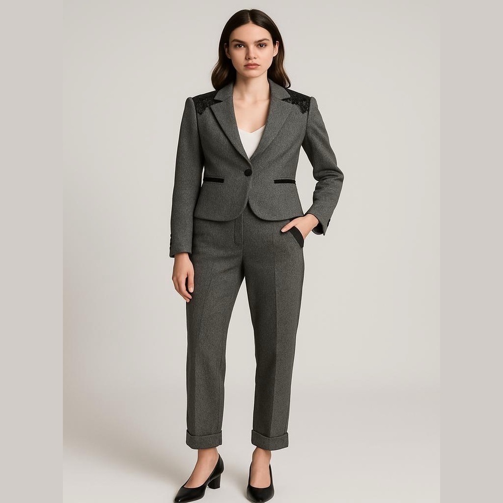 Susan Lucci Black and White Tweed Pants and Jacket Size 6 Lace Details NWT